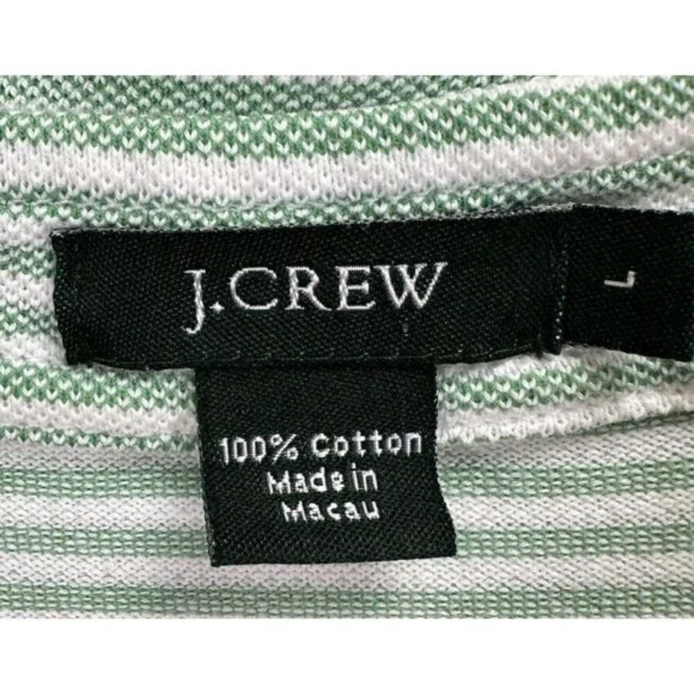 J Crew Polo Shirt Adult Large Green Striped 100% Cotton Rugby Short Sleeve Mens